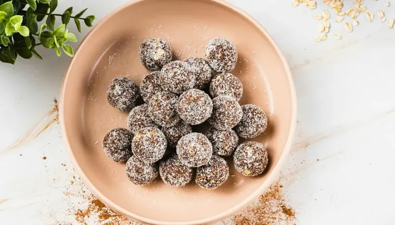 Coconut energy bites in a bowl